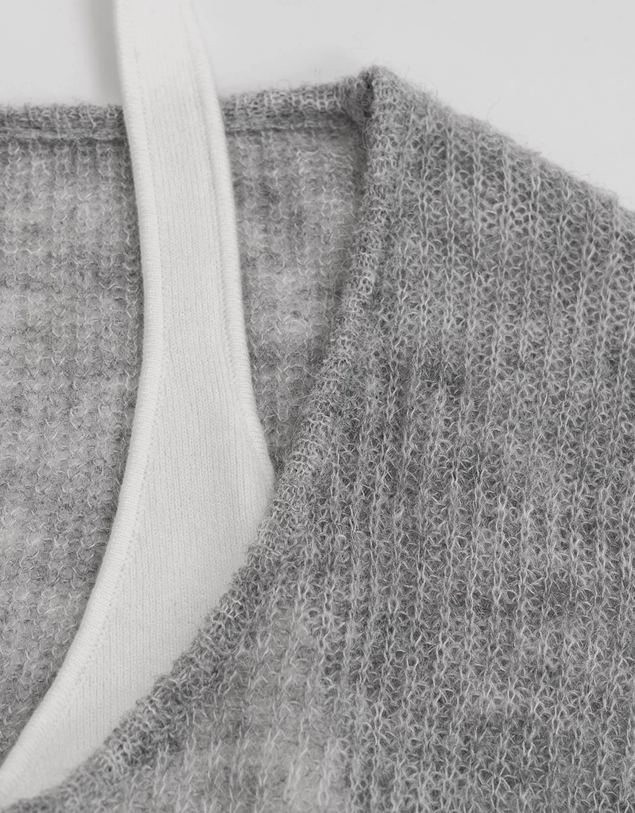 Faux 2 Piece Semi Sheer Halter Layered Knit Sweater Top Faux 2 Piece Semi Sheer Halter Layered Knit Sweater Top