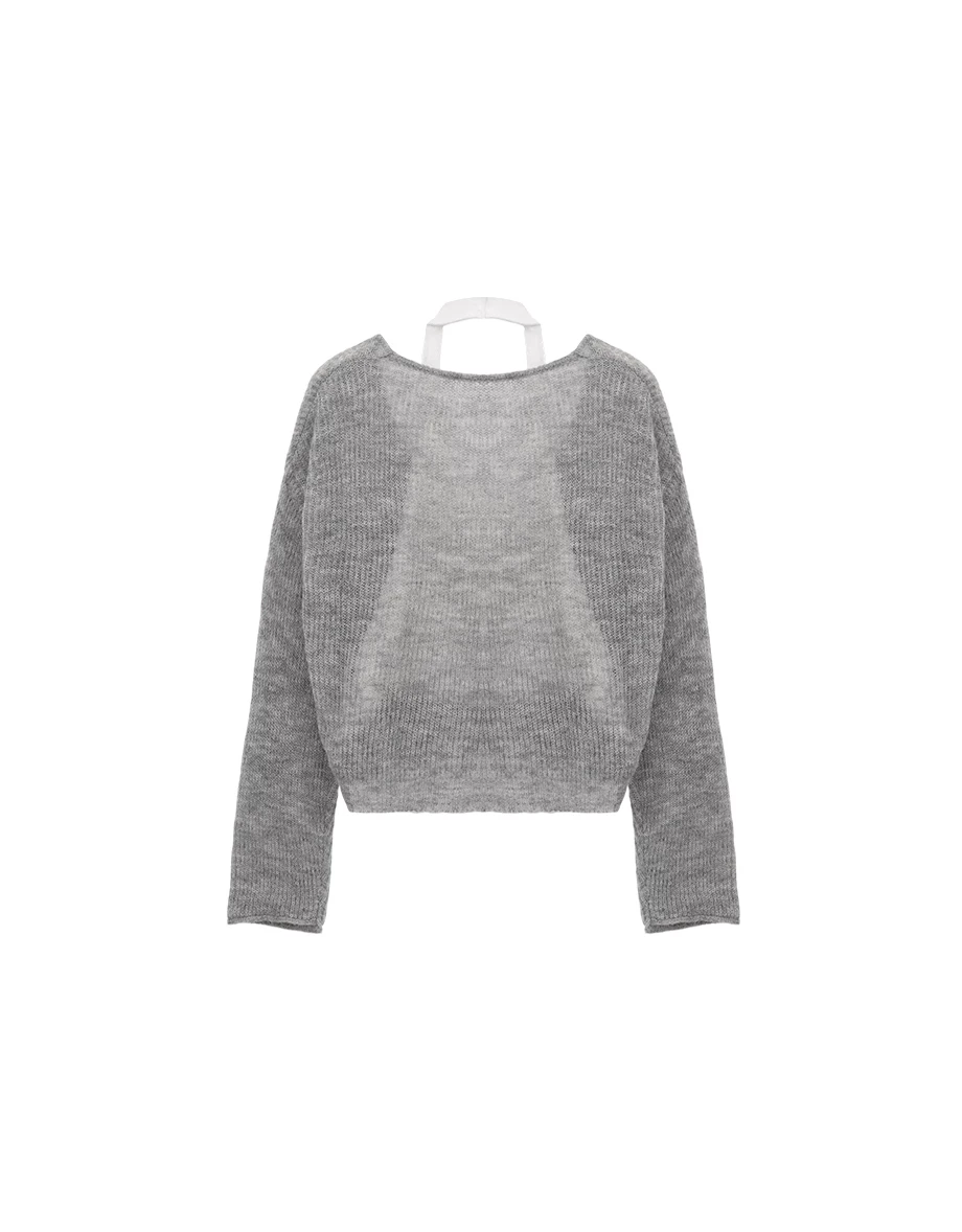 Faux 2 Piece Semi Sheer Halter Layered Knit Sweater Top Faux 2 Piece Semi Sheer Halter Layered Knit Sweater Top