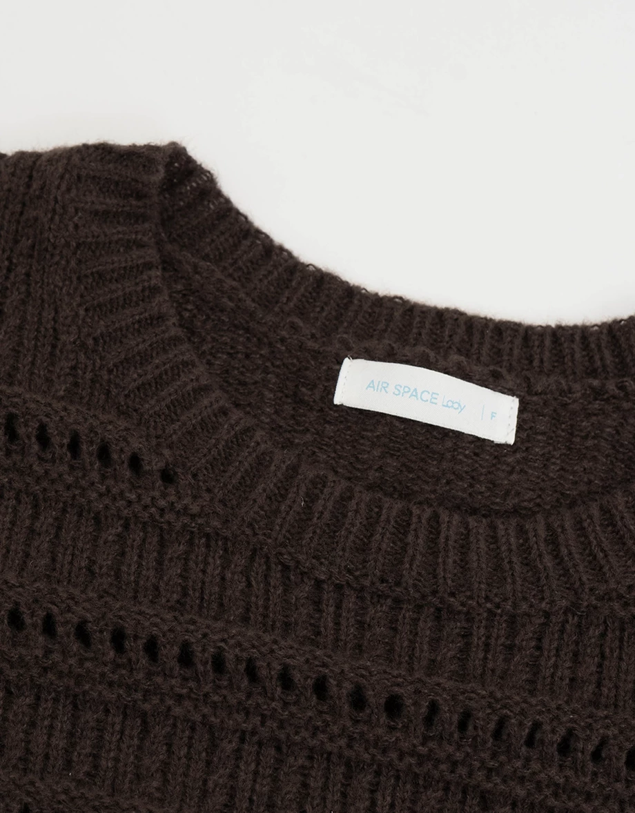 2 Way Open Knit Striped Oversized Long Sleeve Top (with Beanie) 2 Way Open Knit Striped Oversized Long Sleeve Top (with Beanie)