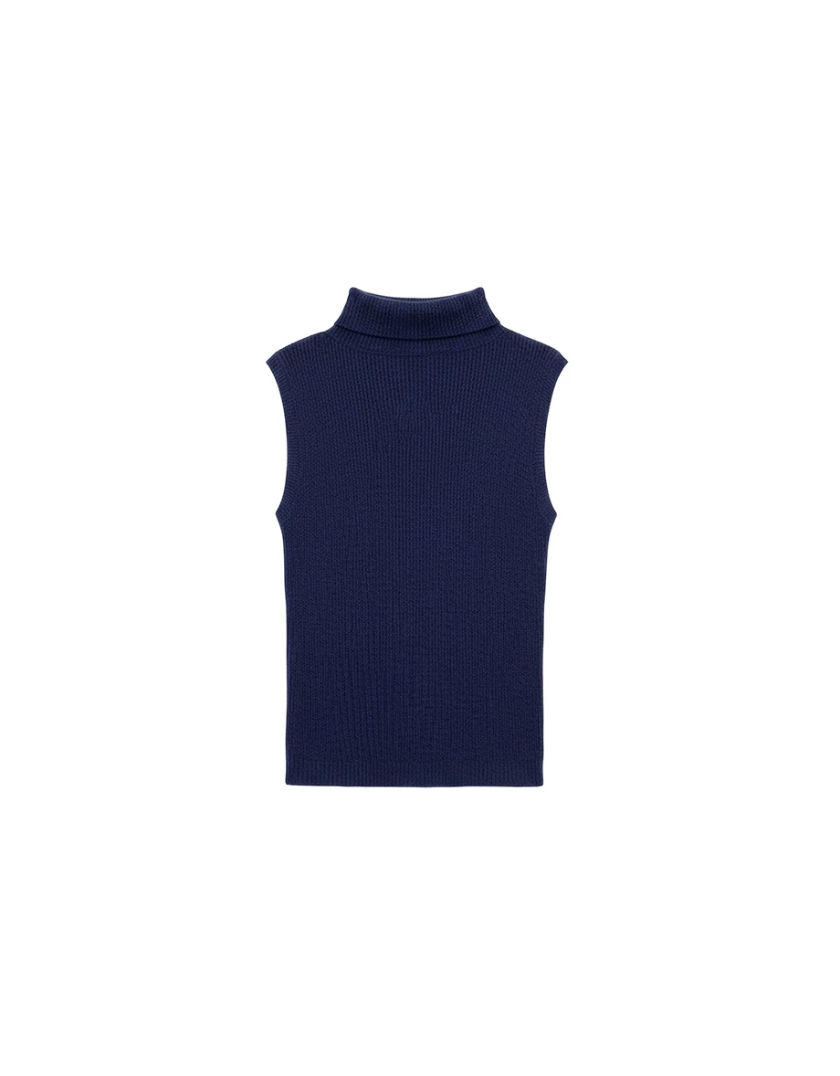 Mock Neck Lettering Embroidery Sleeveless Ribbed Knit Vest Top Mock Neck Lettering Embroidery Sleeveless Ribbed Knit Vest Top