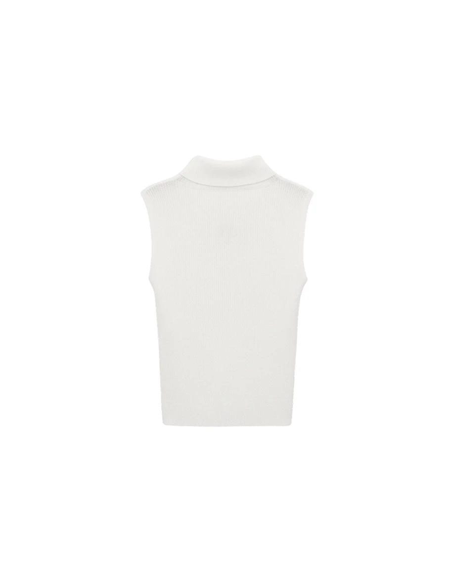 Mock Neck Lettering Embroidery Sleeveless Ribbed Knit Vest Top