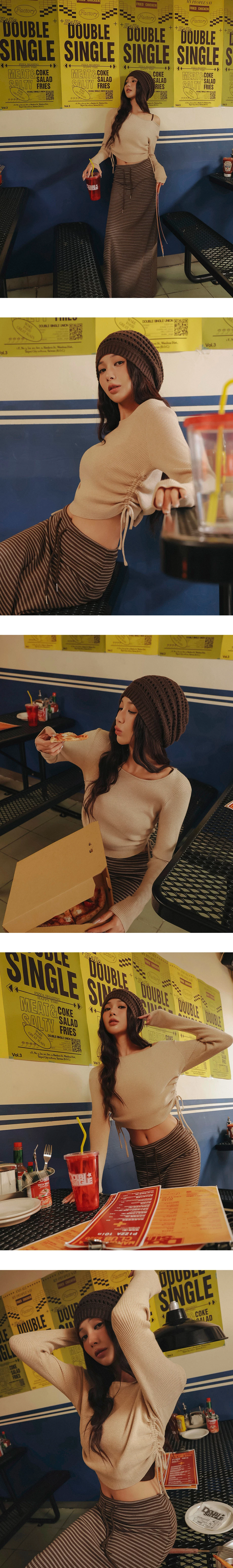 Ribbed Knit Side Ruched Drawstring Cropped Long Sleeve Top Ribbed Knit Side Ruched Drawstring Cropped Long Sleeve Top