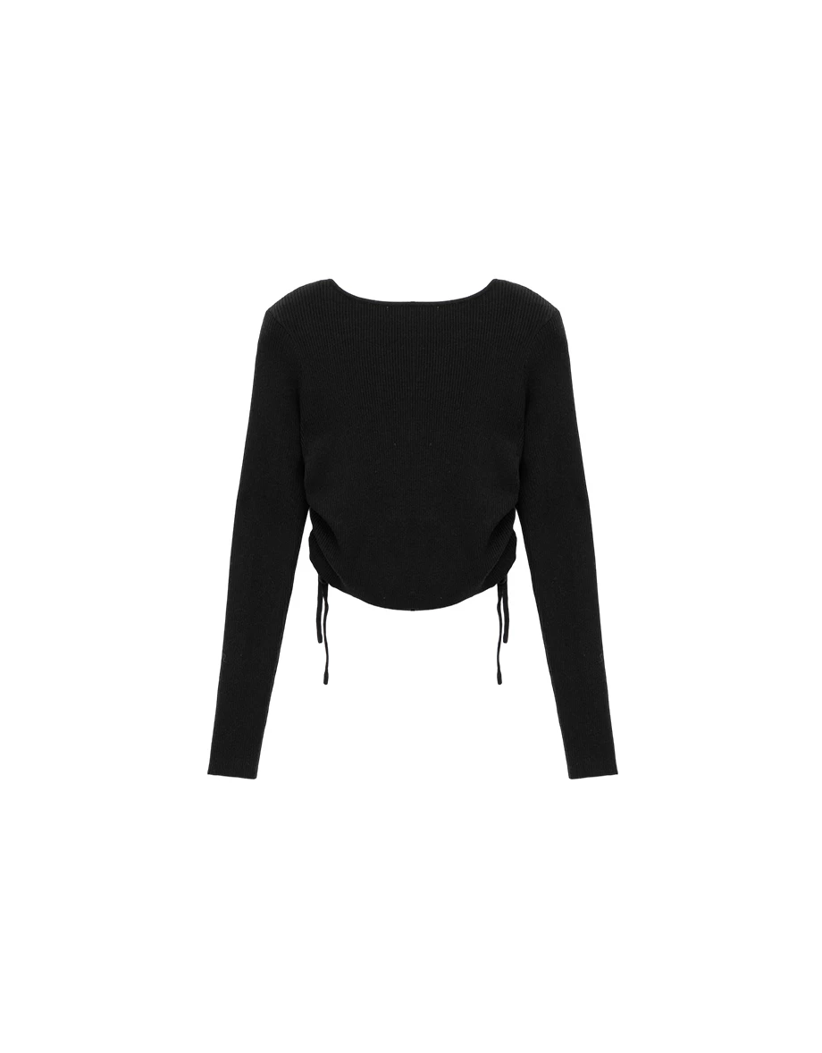 Ribbed Knit Side Ruched Drawstring Cropped Long Sleeve Top Ribbed Knit Side Ruched Drawstring Cropped Long Sleeve Top