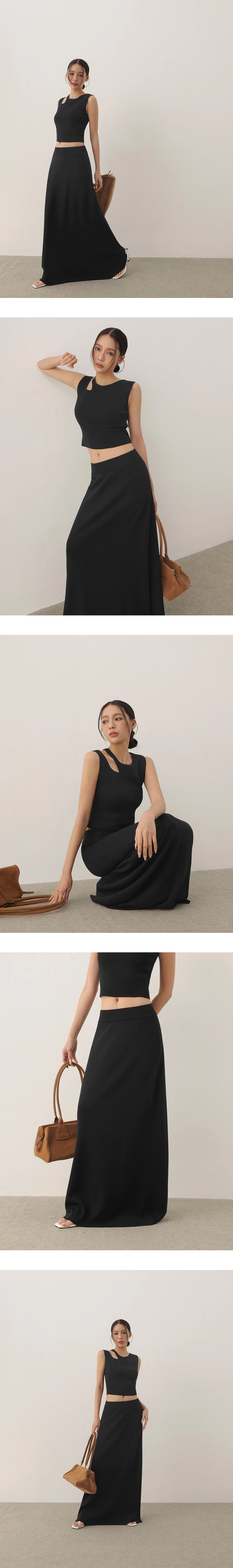 Asymmetrical Cut-out Shoulder Ribbed Knit Tank Top