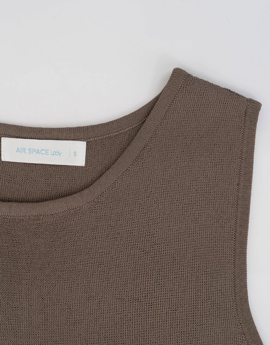 Asymmetrical Cut-out Shoulder Ribbed Knit Tank Top