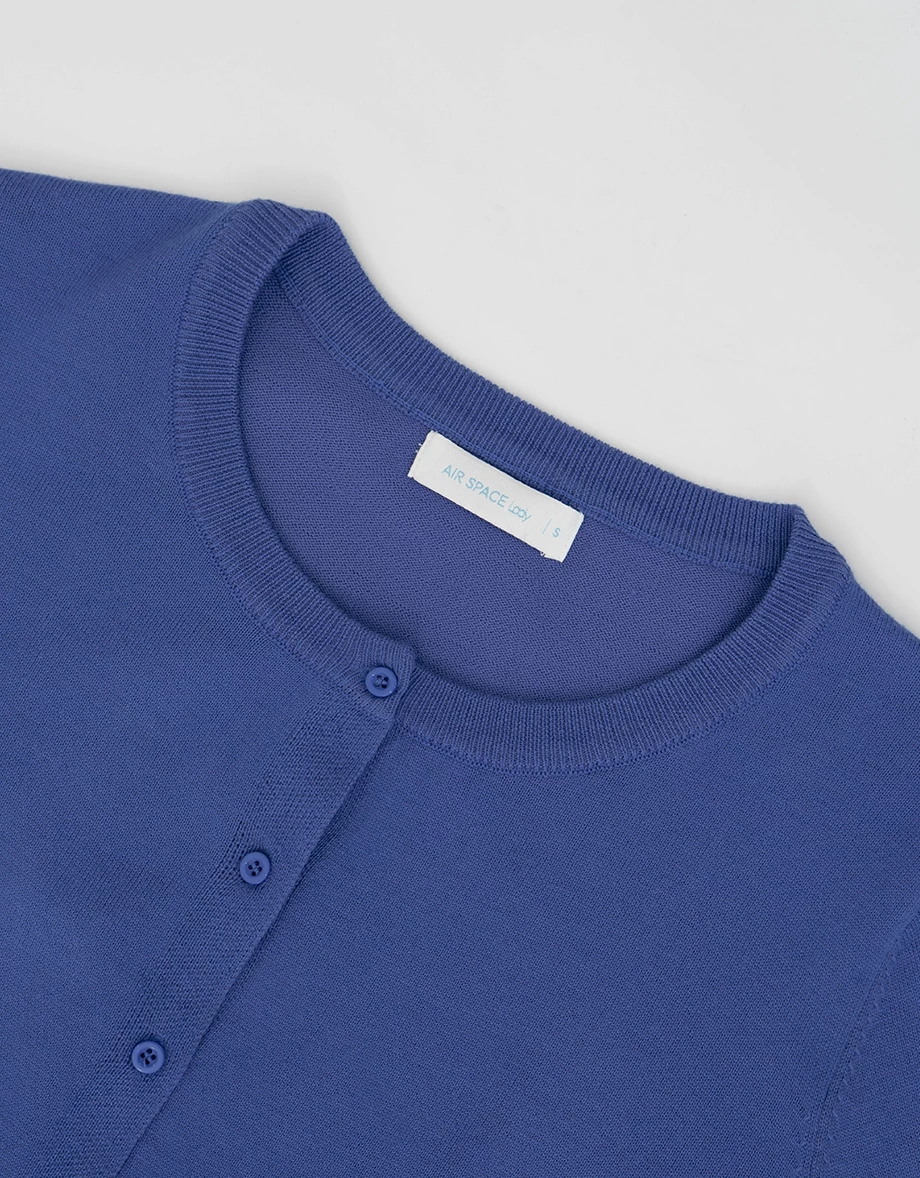 Crew Neck Long Sleeve Buttoned Front Knit Cardigan