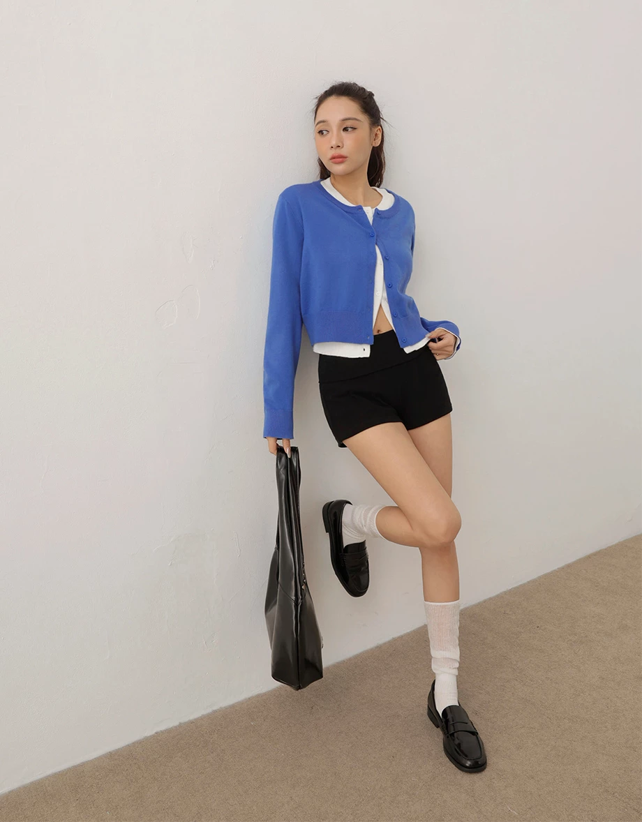 Crew Neck Long Sleeve Buttoned Front Knit Cardigan