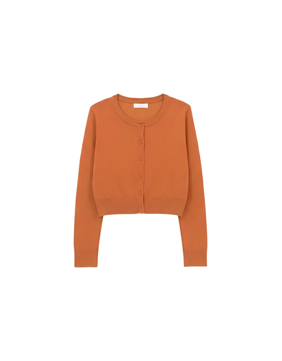 Crew Neck Long Sleeve Buttoned Front Knit Cardigan