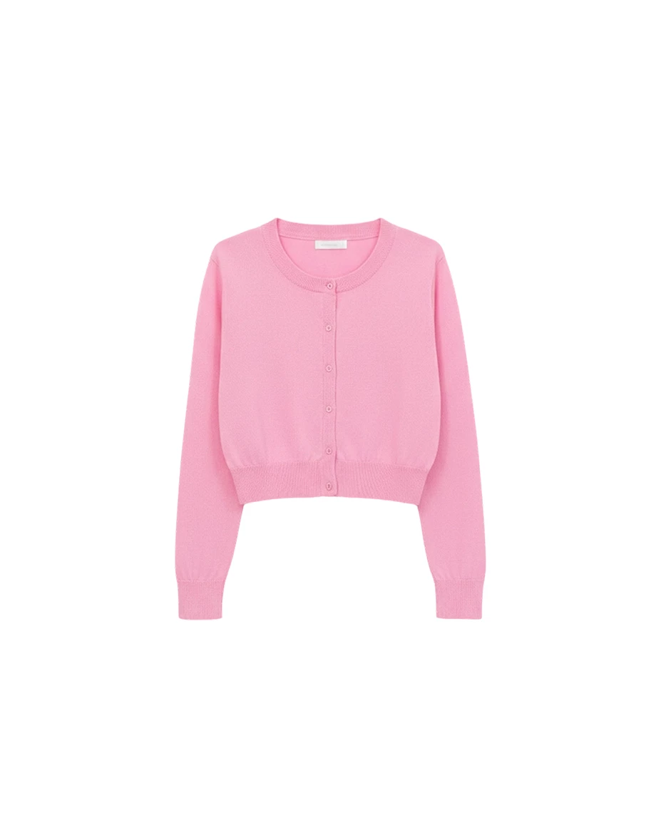 Crew Neck Long Sleeve Buttoned Front Knit Cardigan