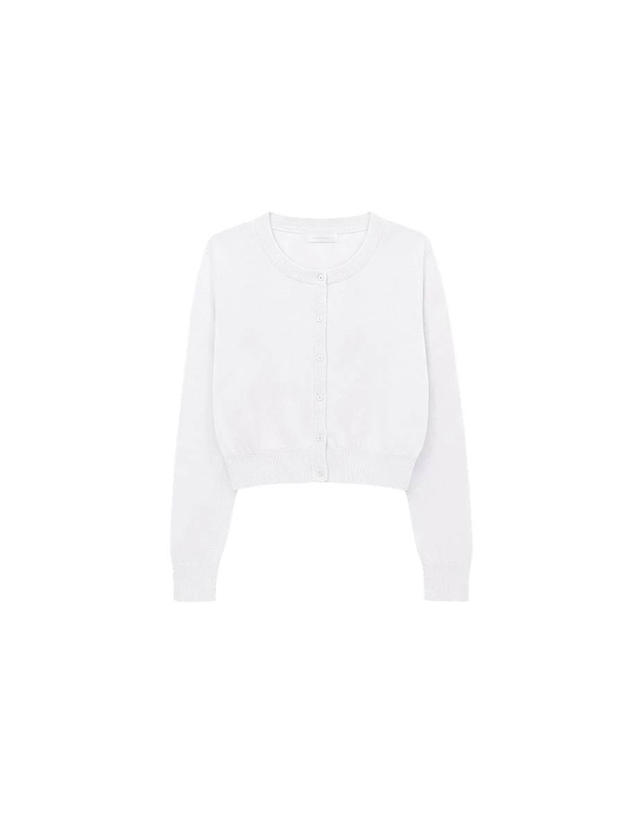 Crew Neck Long Sleeve Buttoned Front Knit Cardigan