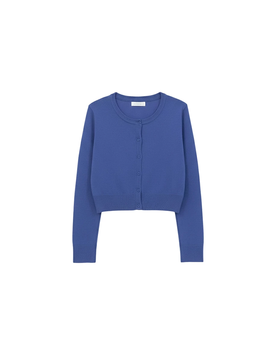 Crew Neck Long Sleeve Buttoned Front Knit Cardigan