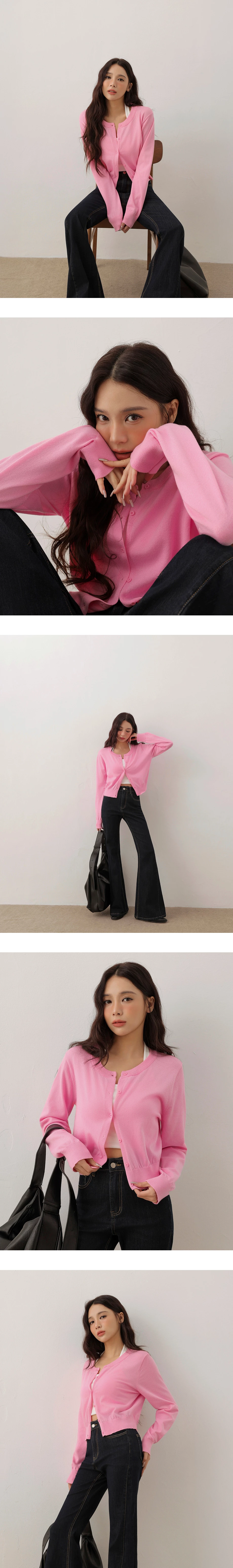 Crew Neck Long Sleeve Buttoned Front Knit Cardigan