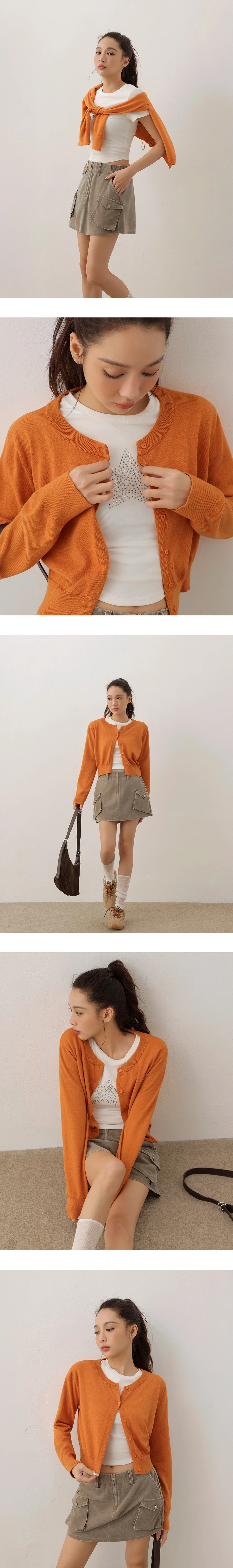 Crew Neck Long Sleeve Buttoned Front Knit Cardigan