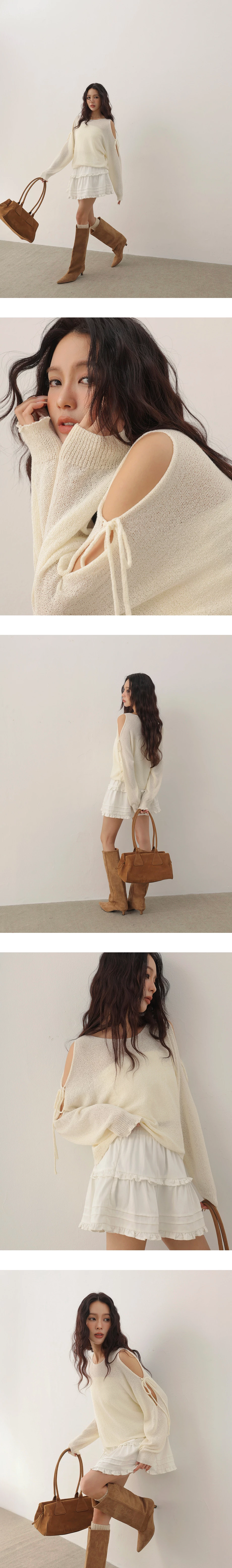 Cold Shoulder Cut-out Knit Top with Adjustable Tie Details