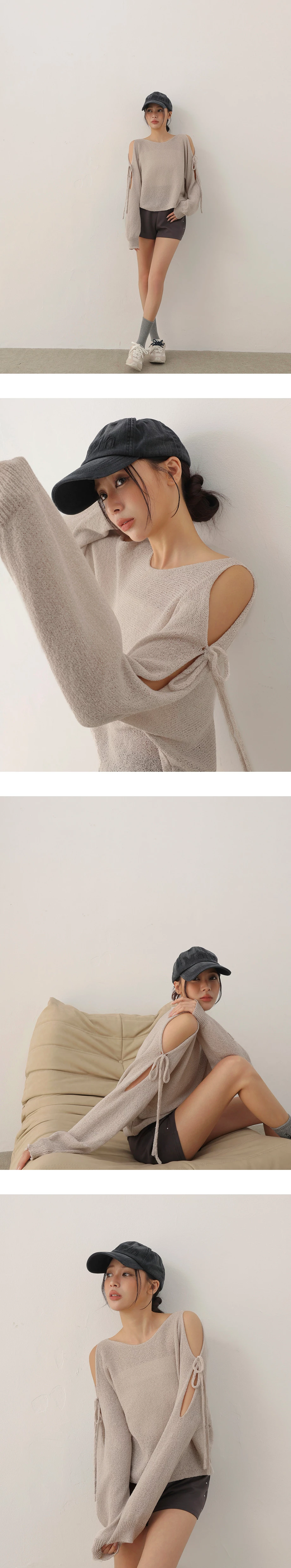 Cold Shoulder Cut-out Knit Top with Adjustable Tie Details