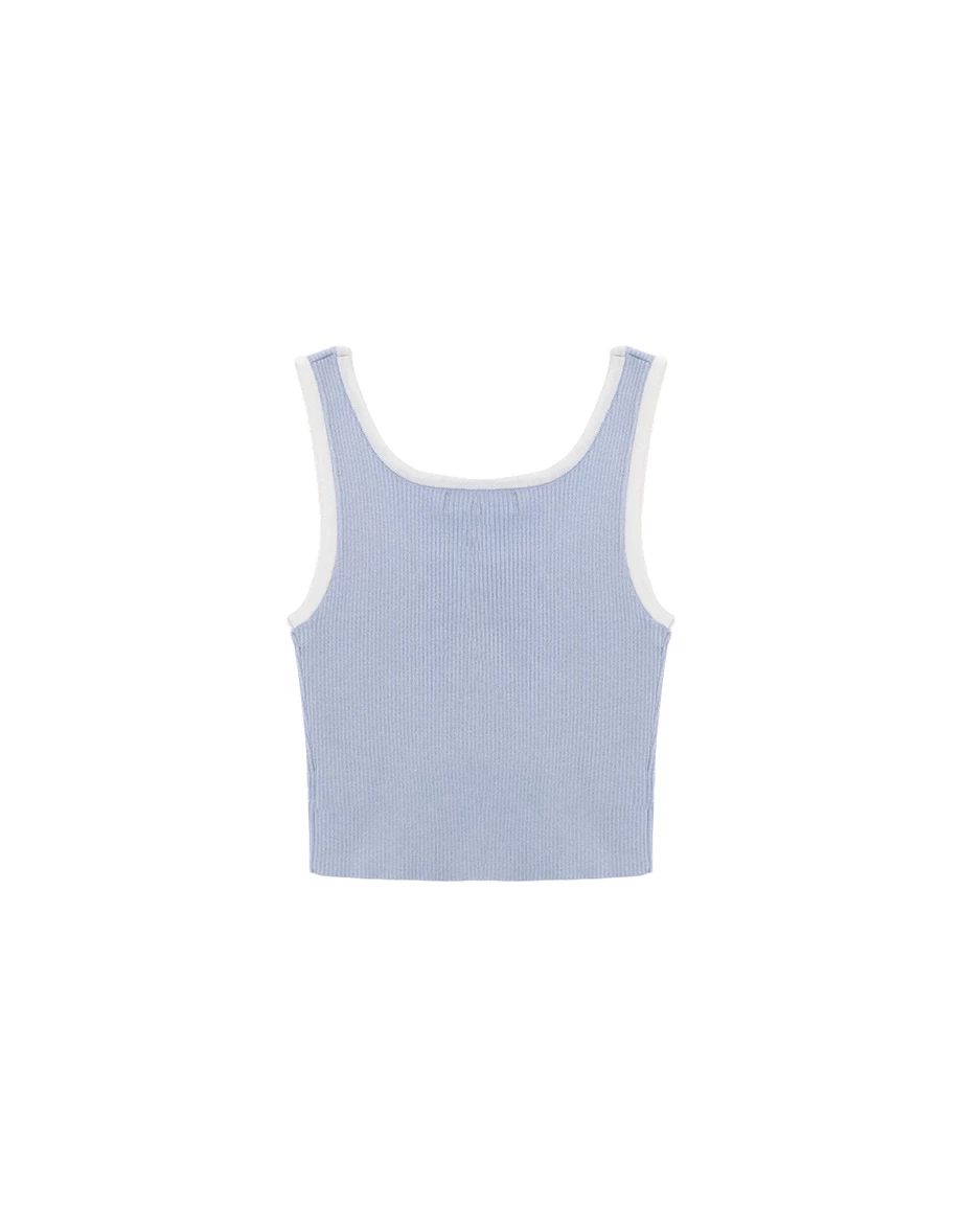 撞色滾邊愛心刺繡圓領短版羅紋針織背心 撞色滾邊愛心刺繡圓領短版羅紋針織背心