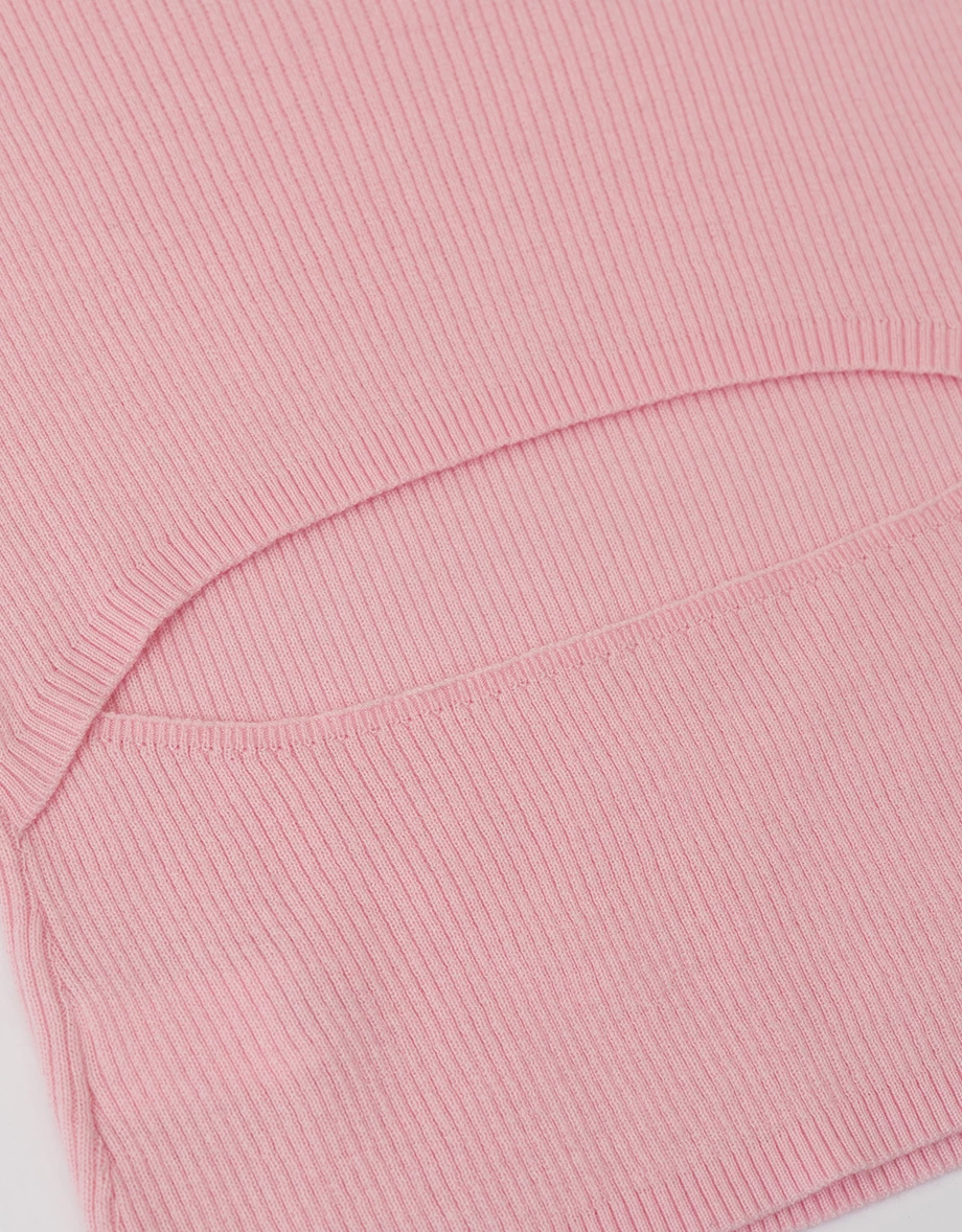 U領後鏤空短袖短版羅紋針織衫(附細領巾)