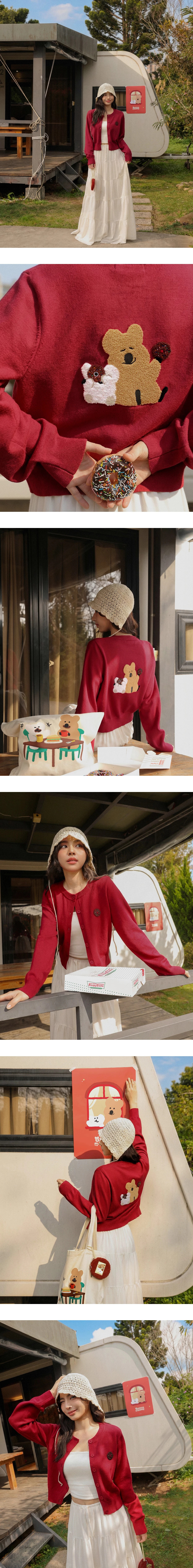 【DINOTAENG】毛巾繡圖案圓領長袖排扣開襟針織衫