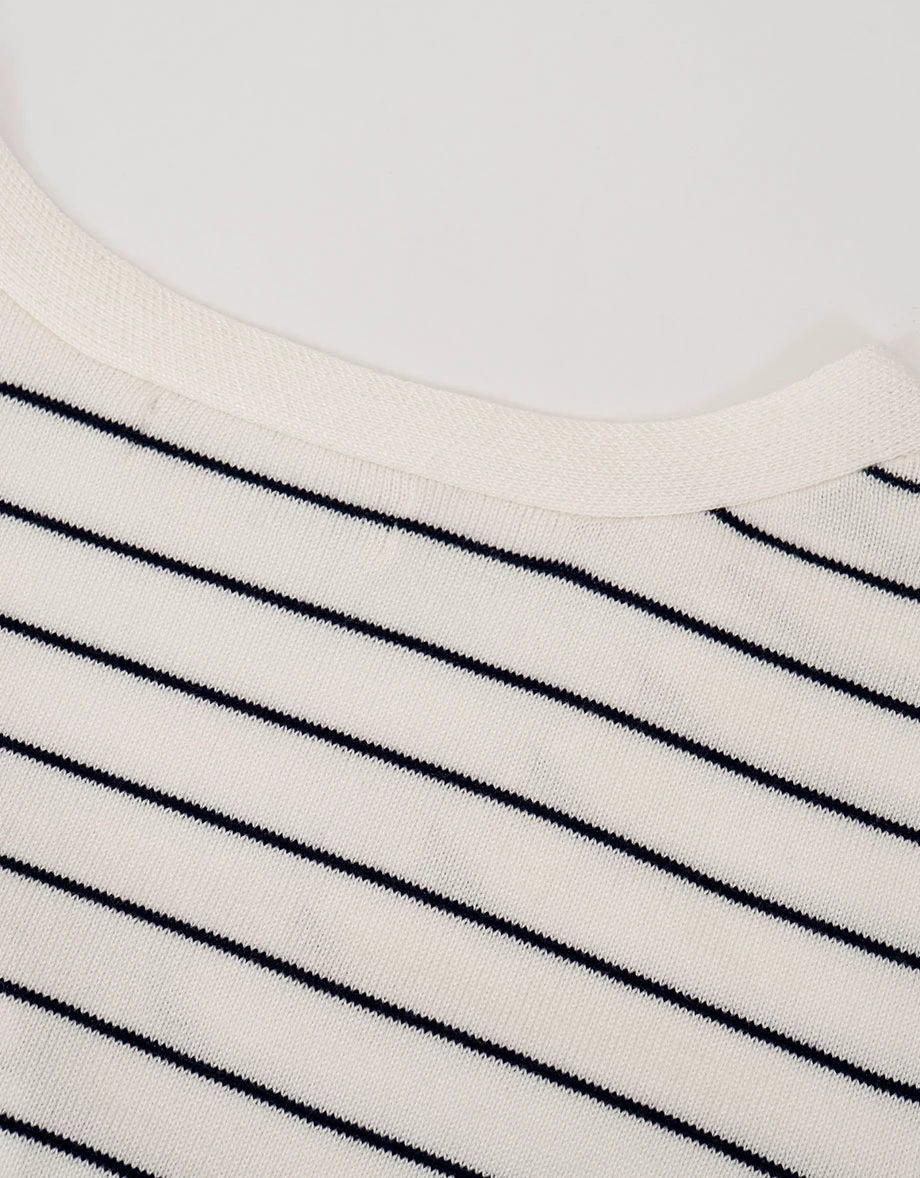 橫條紋V領短袖排扣開襟針織衫(附披肩)