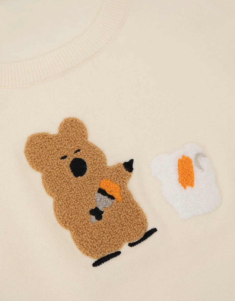 【DINOTAENG】毛巾繡圖案圓領針織背心