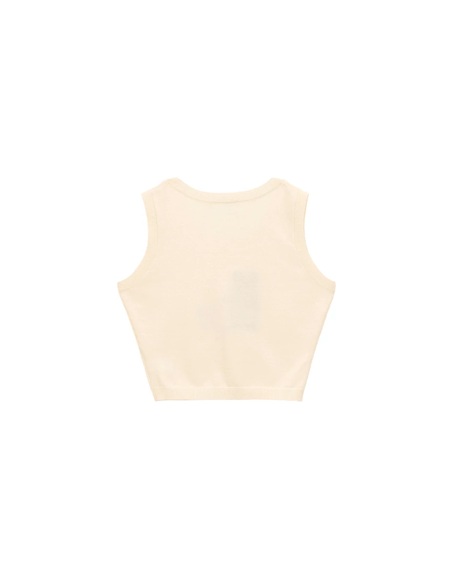 【DINOTAENG】毛巾繡圖案圓領針織背心