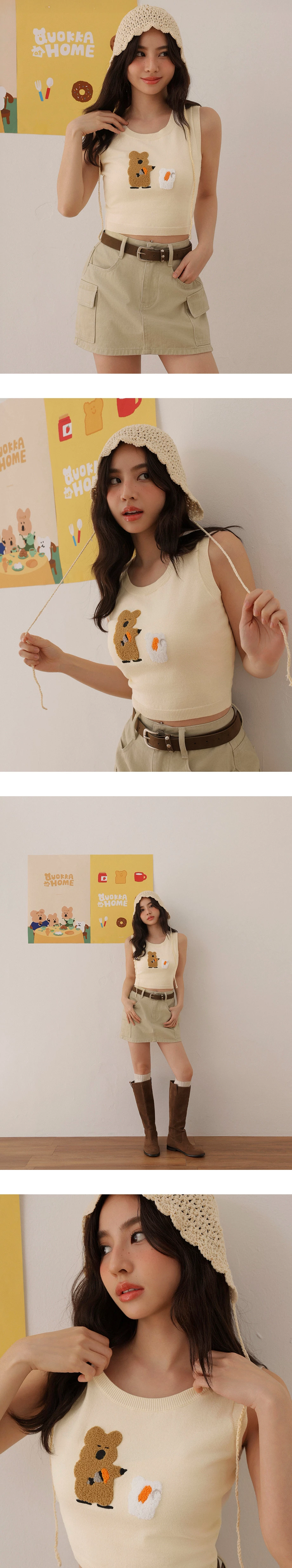 【DINOTAENG】毛巾繡圖案圓領針織背心