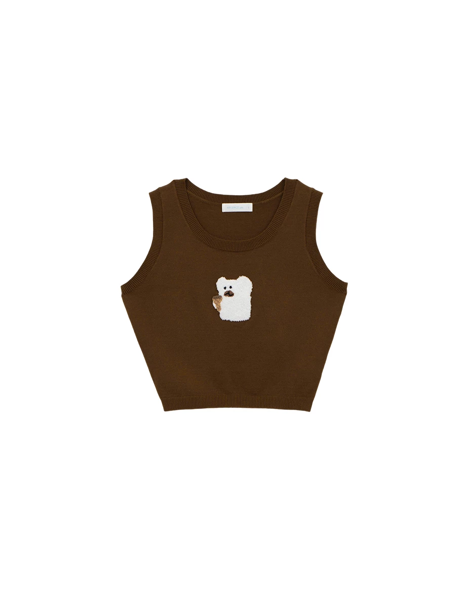 【DINOTAENG】毛巾繡圖案圓領針織背心