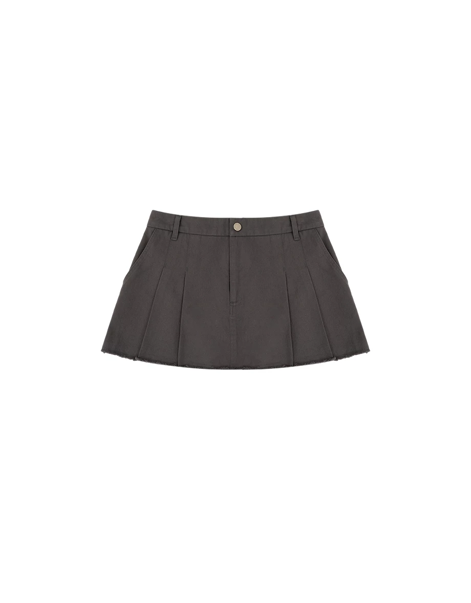 Preppy Pleated Mini Skirt with Raw Edge Hemline