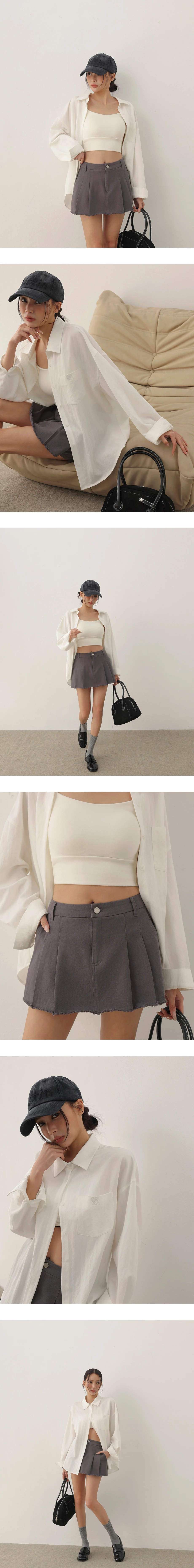 Preppy Pleated Mini Skirt with Raw Edge Hemline