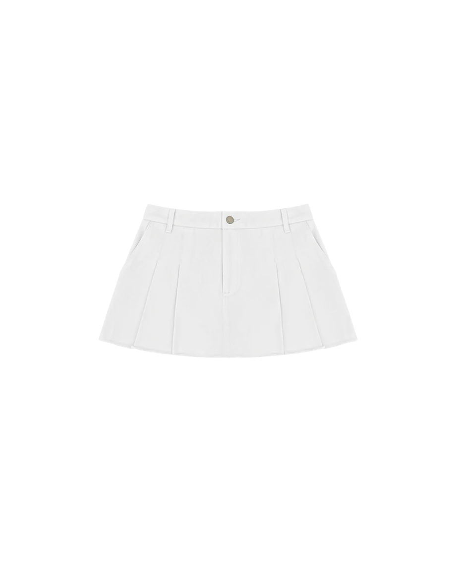 Preppy Pleated Mini Skirt with Raw Edge Hemline