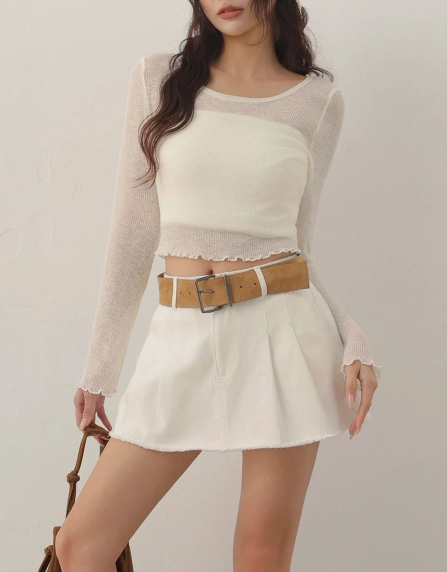 Preppy Pleated Mini Skirt with Raw Edge Hemline