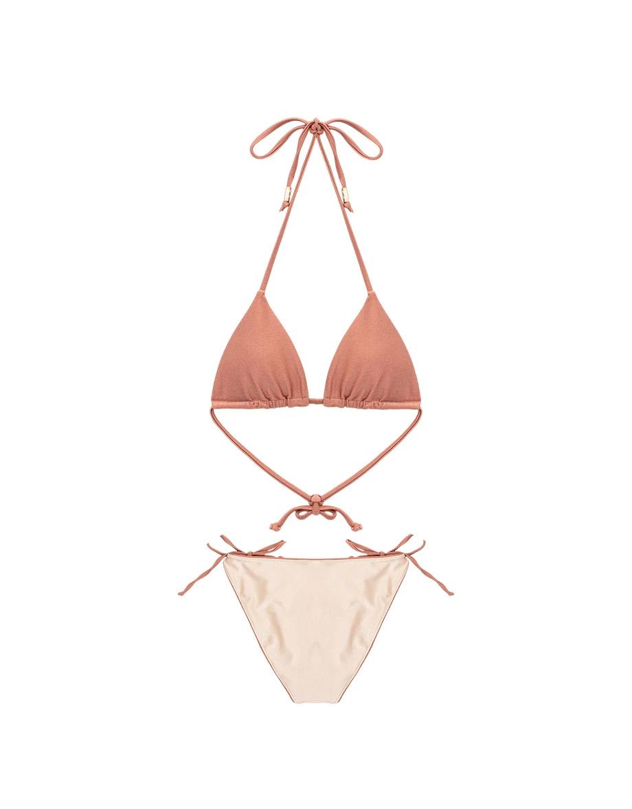 INS風 正反兩穿香檳金撞色比基尼套裝