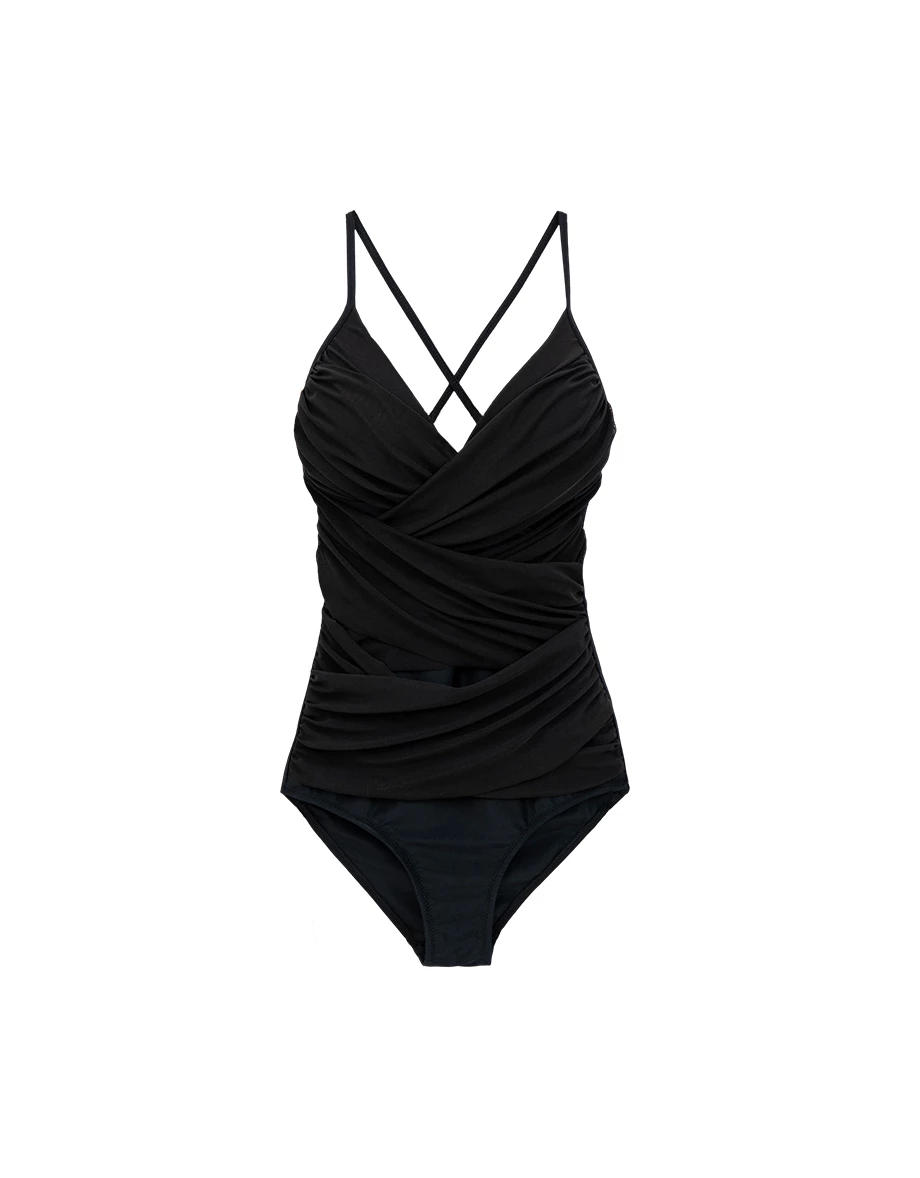 人間芭比3.0  V領交叉抓褶後綁帶塑腹連身泳裝