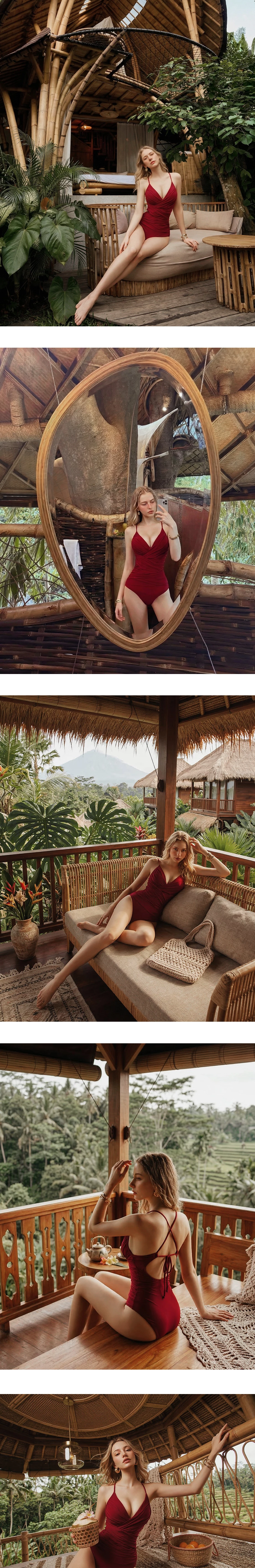 人間芭比3.0 V領交叉抓褶後綁帶塑腹連身泳裝 人間芭比3.0 V領交叉抓褶後綁帶塑腹連身泳裝