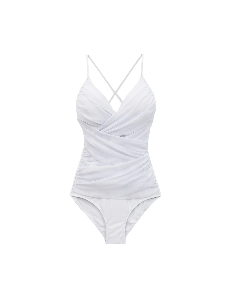 人間芭比3.0  V領交叉抓褶後綁帶塑腹連身泳裝