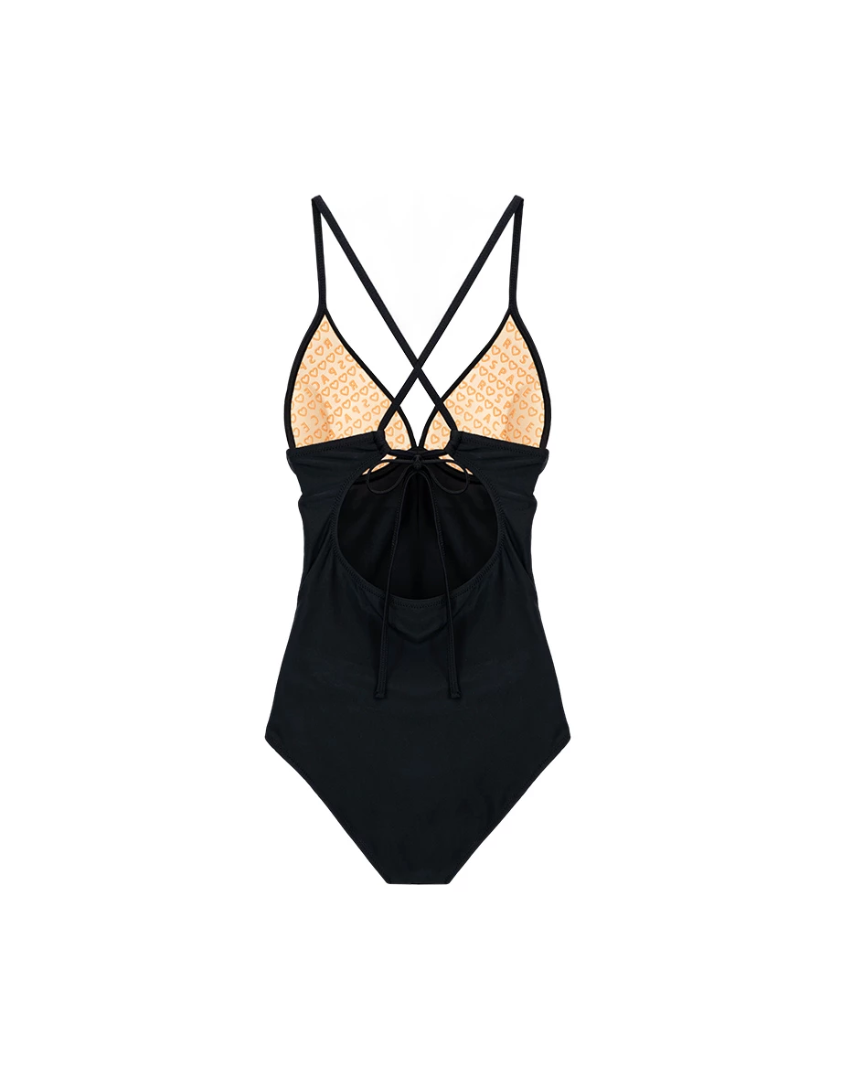 人間芭比3.0  V領交叉抓褶後綁帶塑腹連身泳裝