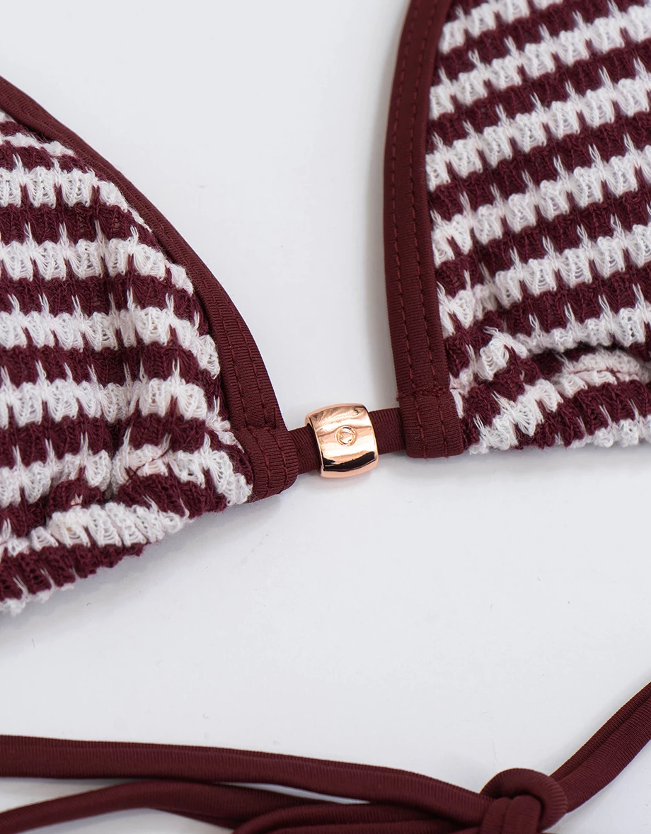 INS風 撞色條紋針織金屬飾扣比基尼套裝