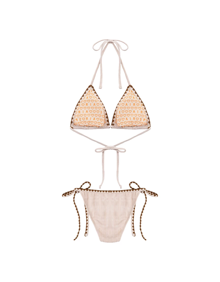 INS風 緹花織紋滾邊刺繡比基尼套裝