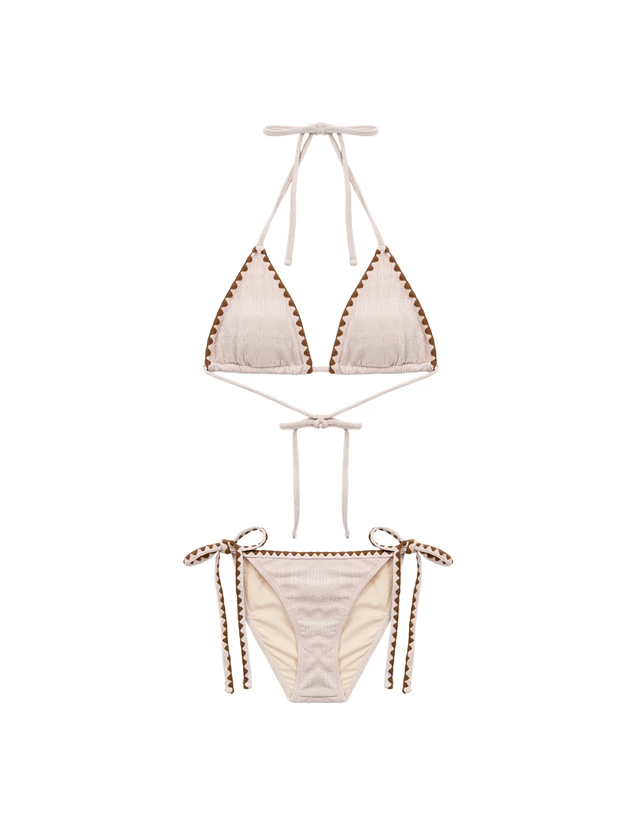 INS風 緹花織紋滾邊刺繡比基尼套裝