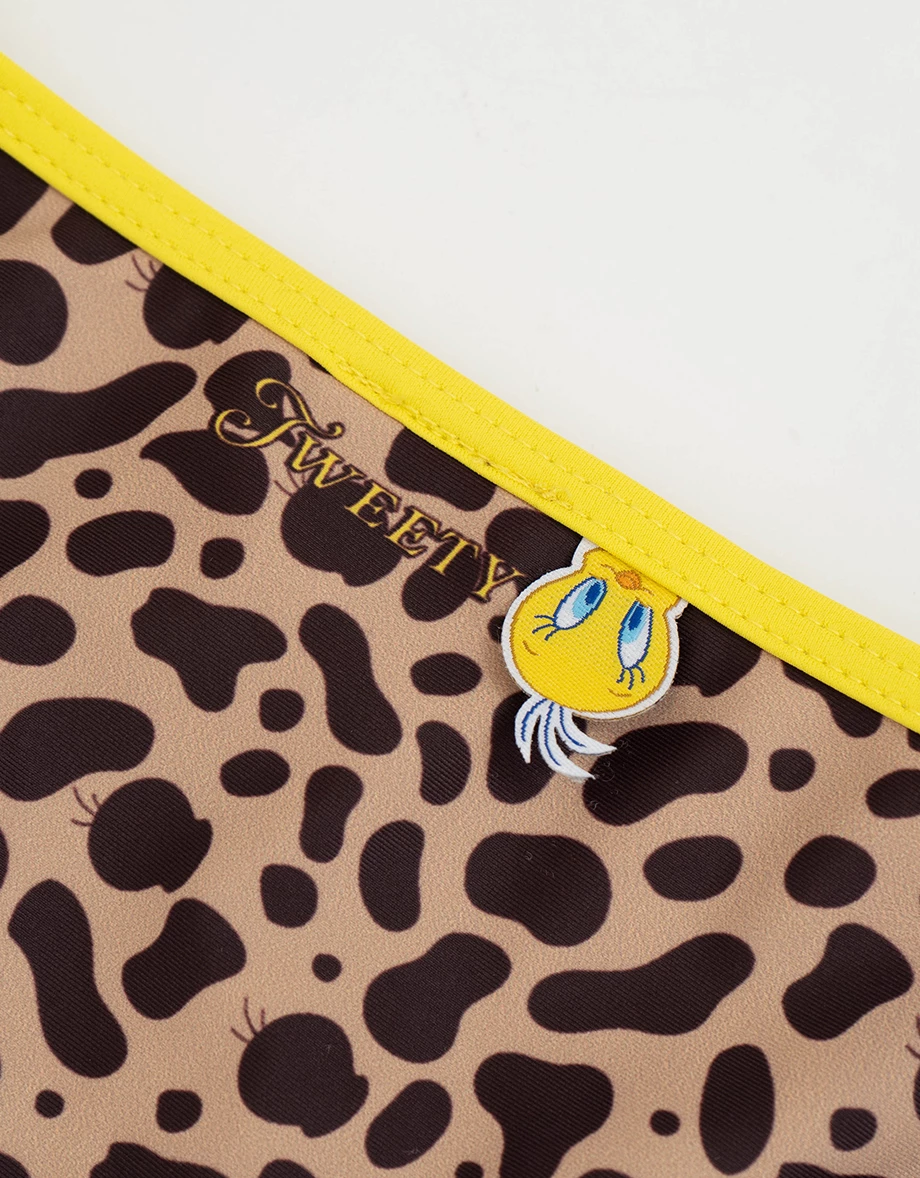 【樂一通】 撞色滾邊動物斑紋雙綁帶泳褲