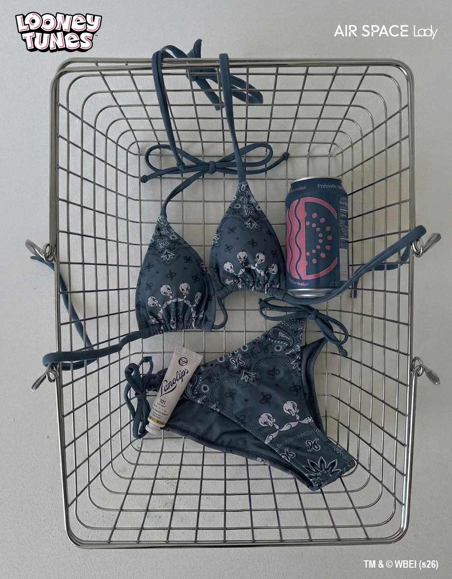 【樂一通】 崔弟款滿版印花低腰雙綁帶泳褲