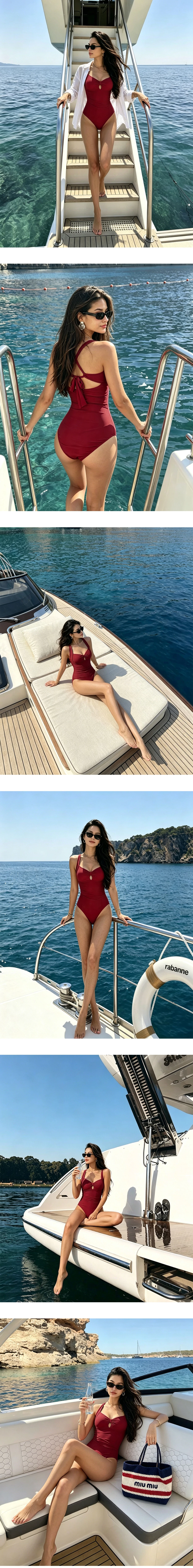 人間芭比 極致包覆緞面鏤空交叉美背連身泳衣