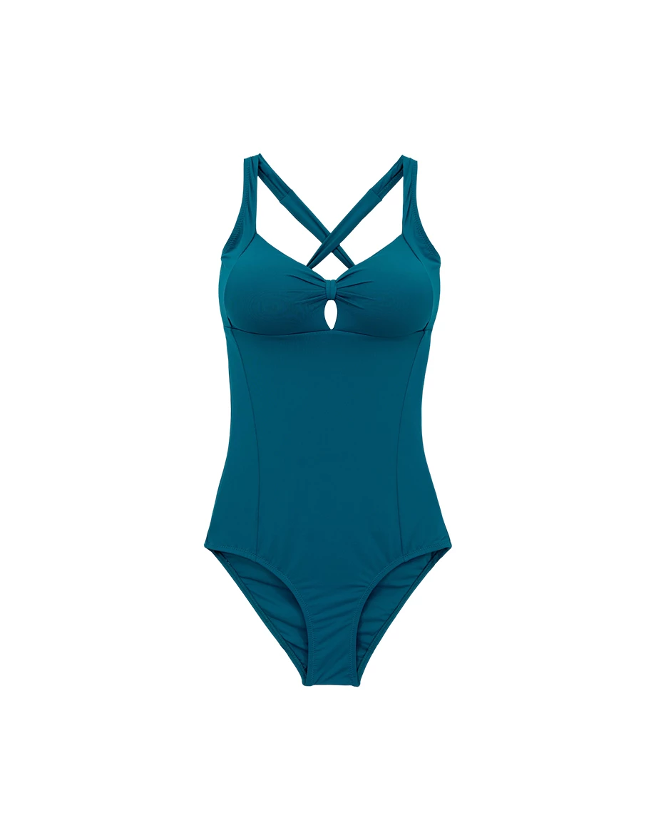 人間芭比 極致包覆緞面鏤空交叉美背連身泳衣