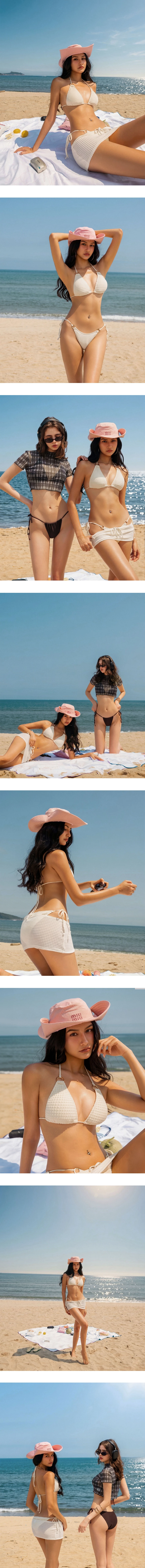 INS風 金屬環鏤空綁帶比基尼三件式套裝