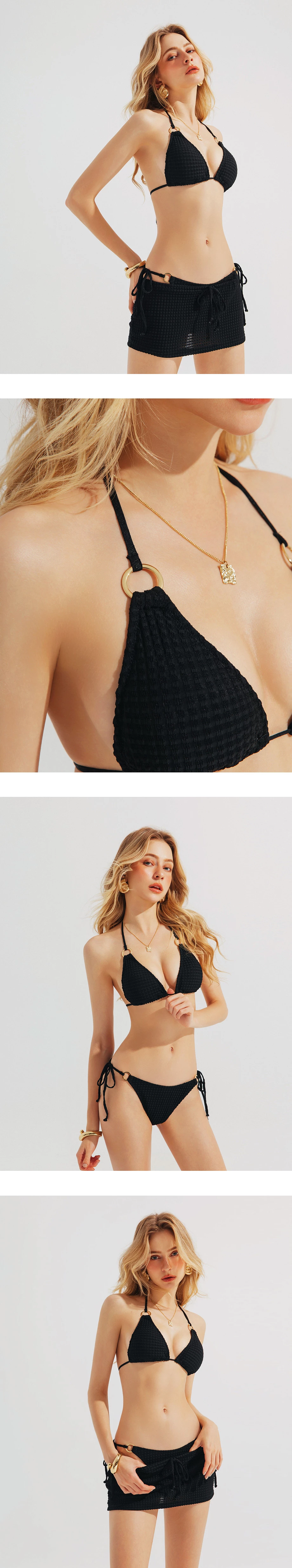 INS風 金屬環鏤空綁帶比基尼三件式套裝