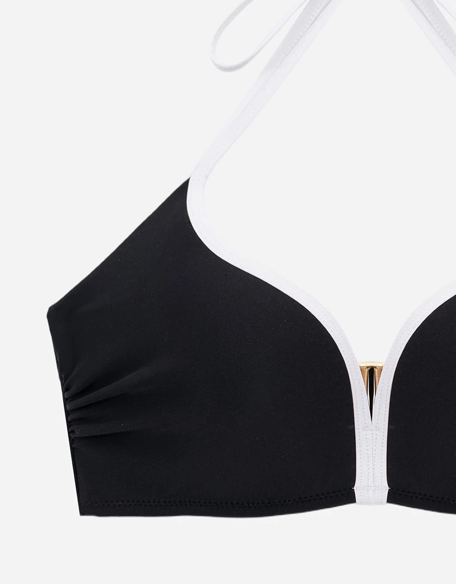 【DOUBLE PUSH UP】Contrast Trim Halter Tie Push Up Bikini Top 【DOUBLE PUSH UP】Contrast Trim Halter Tie Push Up Bikini Top