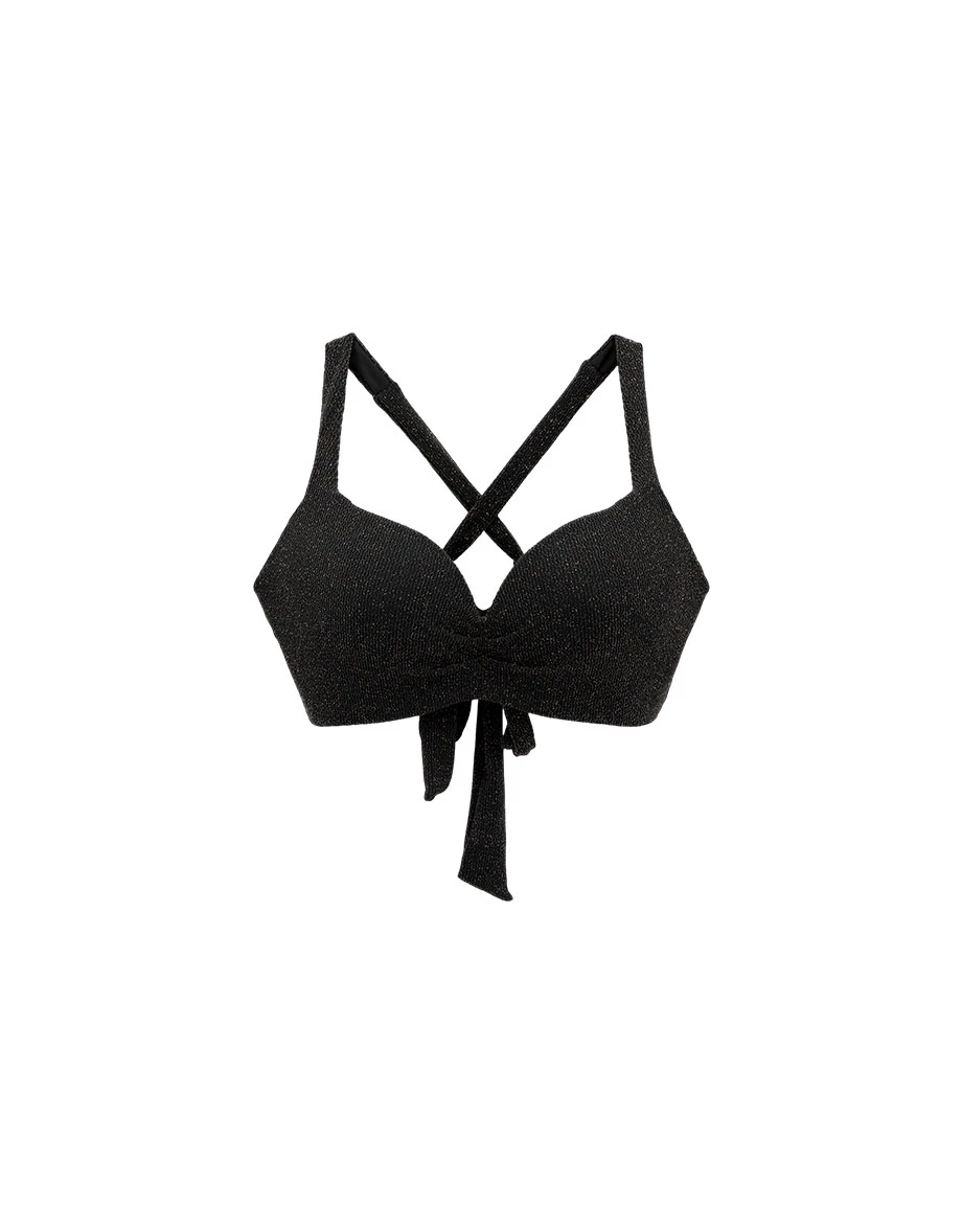 【DOUBLE PUSH UP】Shimmer Knit Crisscross Back Tie Push Up Bikini Top 【DOUBLE PUSH UP】Shimmer Knit Crisscross Back Tie Push Up Bikini Top