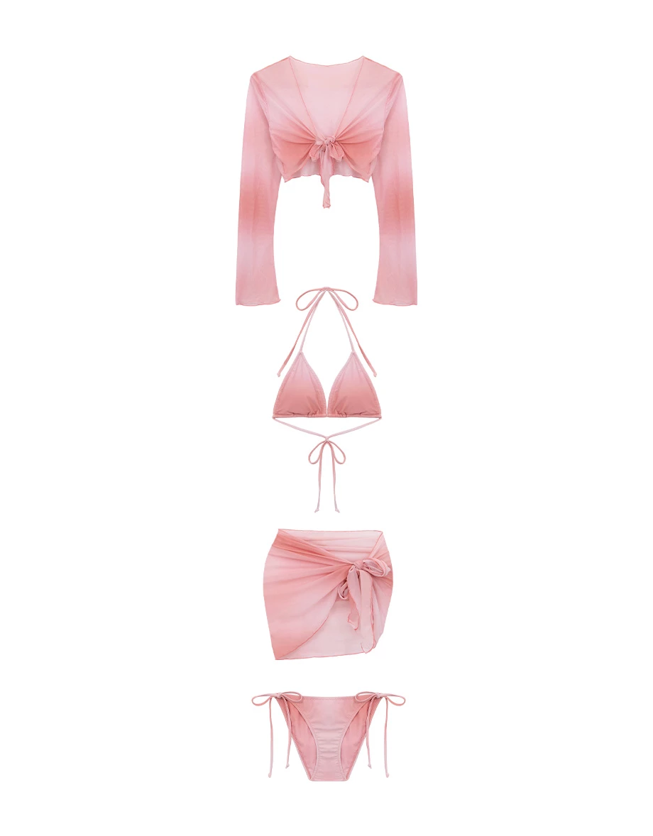 【BIKINI SET 4PC】Ombre Push Up Bikini Top + Bikini Bottom + Sheer Cover Blouse + Wrap Skirt 4 Piece Combo Swimwear 【BIKINI SET 4PC】Ombre Push Up Bikini Top + Bikini Bottom + Sheer Cover Blouse + Wrap Skirt 4 Piece Combo Swimwear