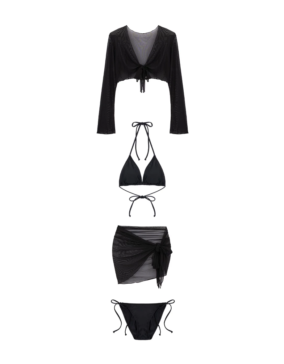 【BIKINI SET 4PC】Ombre Push Up Bikini Top + Bikini Bottom + Sheer Cover Blouse + Wrap Skirt 4 Piece Combo Swimwear 【BIKINI SET 4PC】Ombre Push Up Bikini Top + Bikini Bottom + Sheer Cover Blouse + Wrap Skirt 4 Piece Combo Swimwear