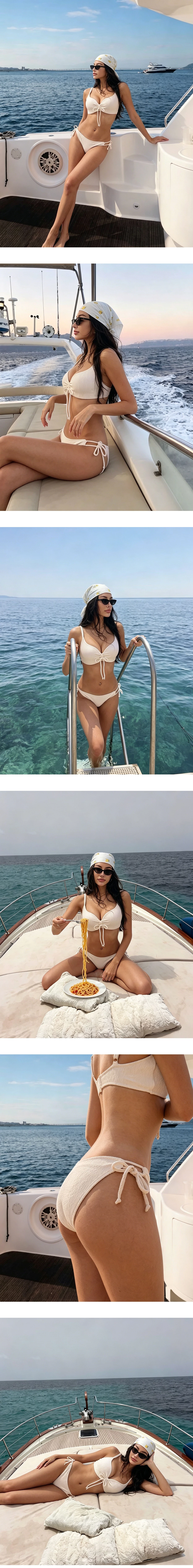 低腰細緻紋理雙側綁帶泳褲